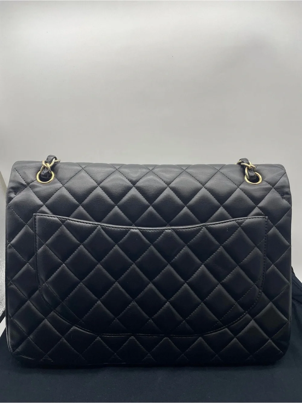 CHANEL Black Quilted Lambskin Double Flap Shoulder Bag with Gold Hardware